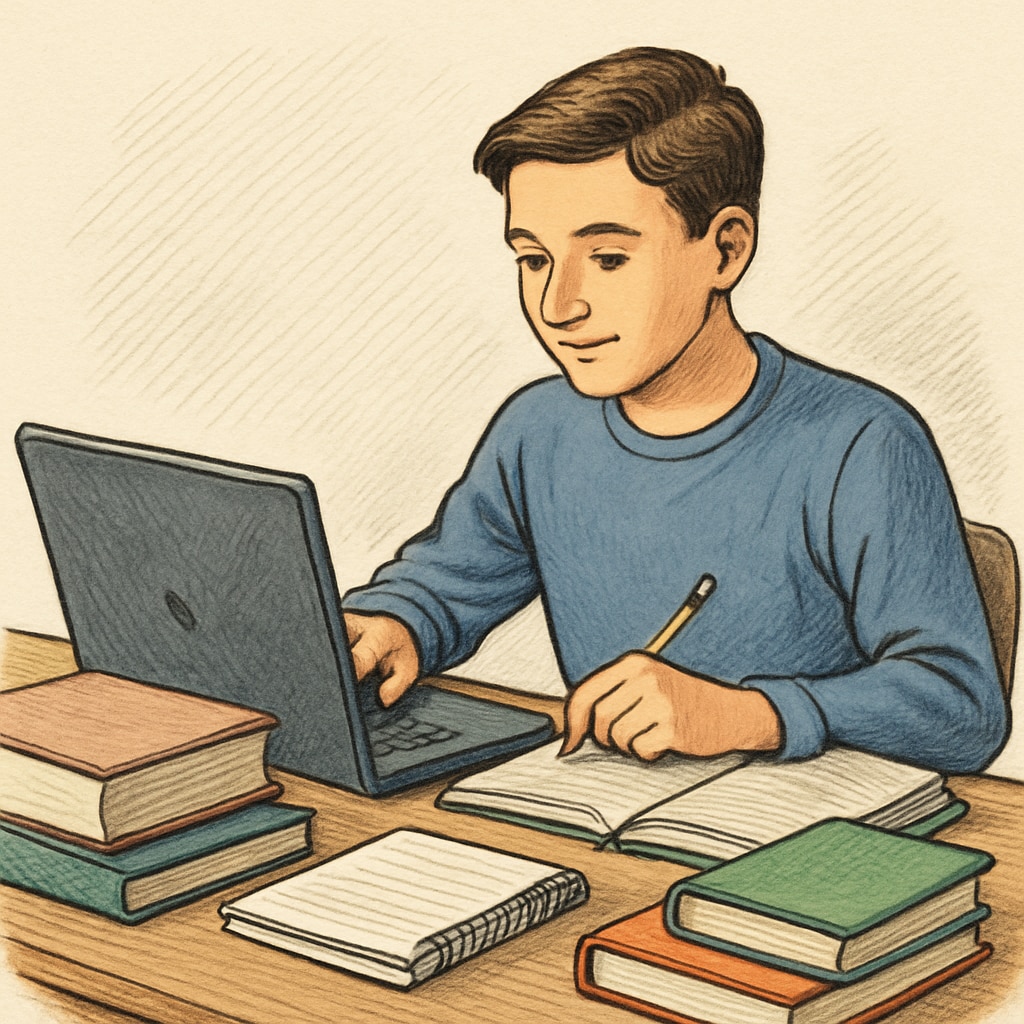 A student studying online with a laptop, representing the flexibility of online education for dual degree programs. Mechanical engineering student using online education for dual degree flexibility.