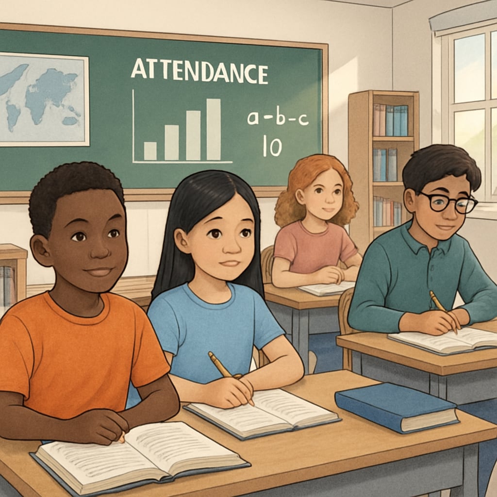 A diverse group of students sitting in a classroom, emphasizing the importance of attendance in education. Importance of attendance in education highlighted in a diverse classroom setting.