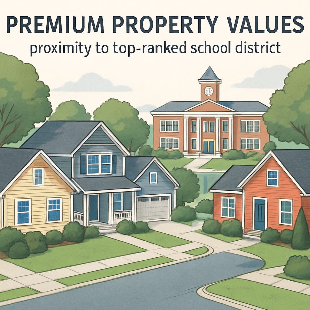 Suburban neighborhood reflecting the impact of school district rankings on property values.