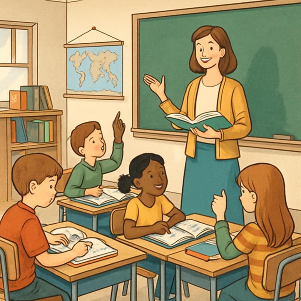 Classroom with students, highlighting the connection between education quality and housing trends.