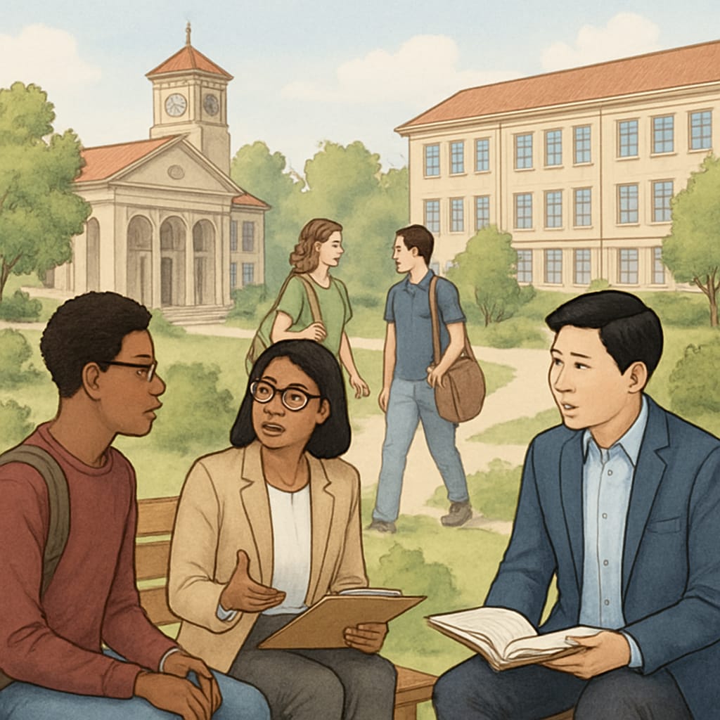University campus with advisors supporting student success.