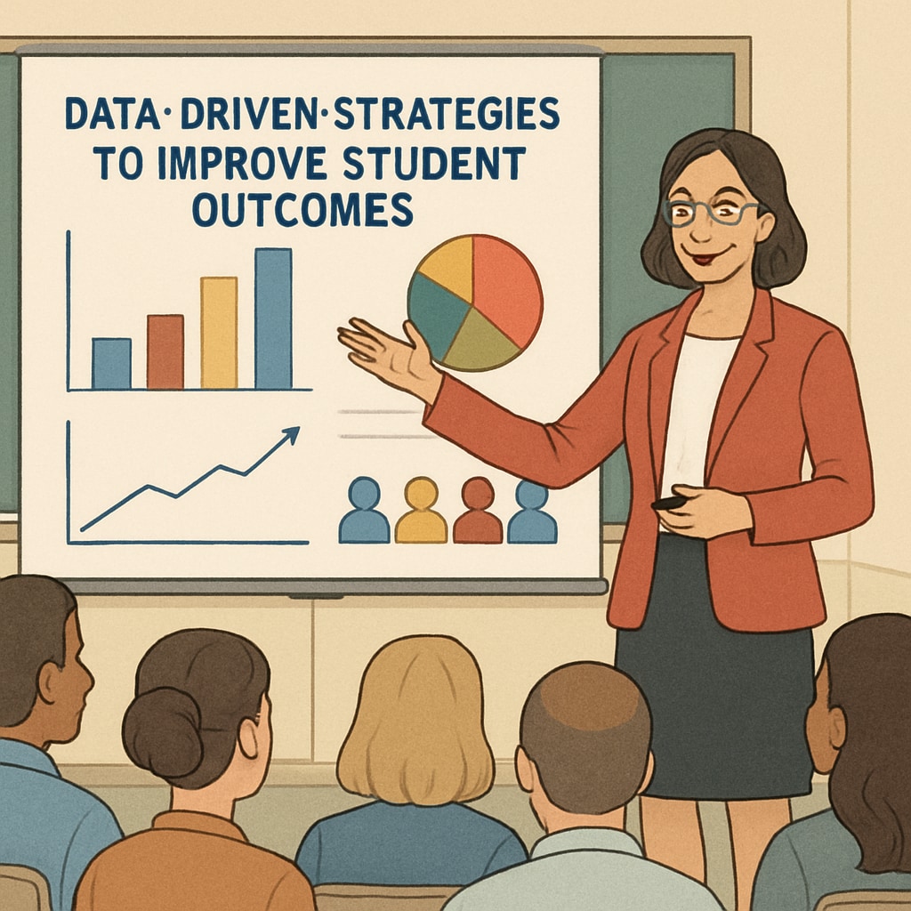 A UC faculty member presenting data-driven strategies for improving student outcomes at a K12 school event. UC faculty presenting strategies for improving student outcomes at a K12 event.