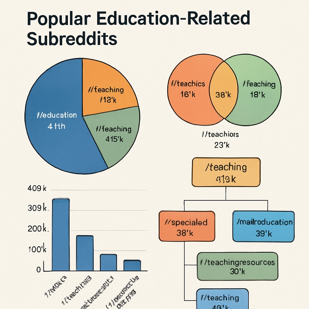 Popular Reddit education subreddits visualized with subscriber data.