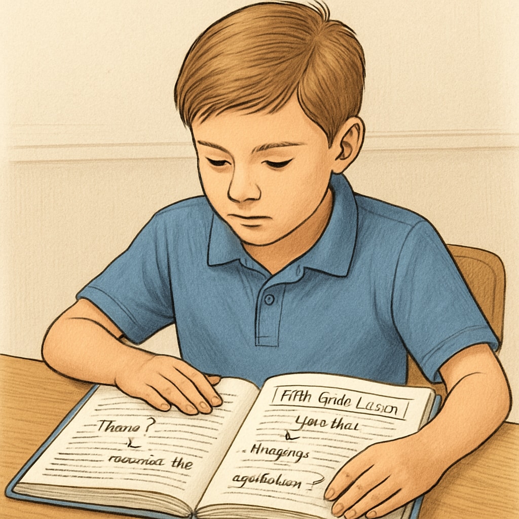 Fifth-grader reading with annotations representing balanced ELA methods