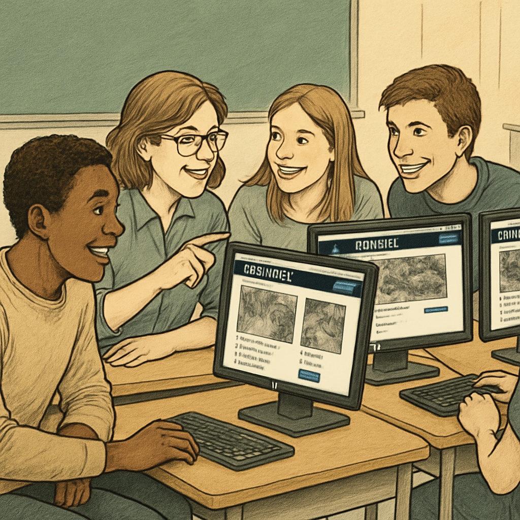 Students engaging with Zooniverse projects on classroom computers.