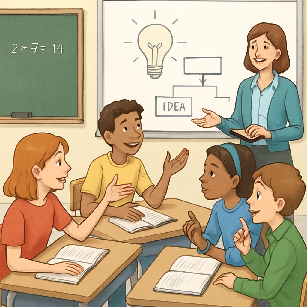 Students in a classroom practicing critical thinking and creativity skills.