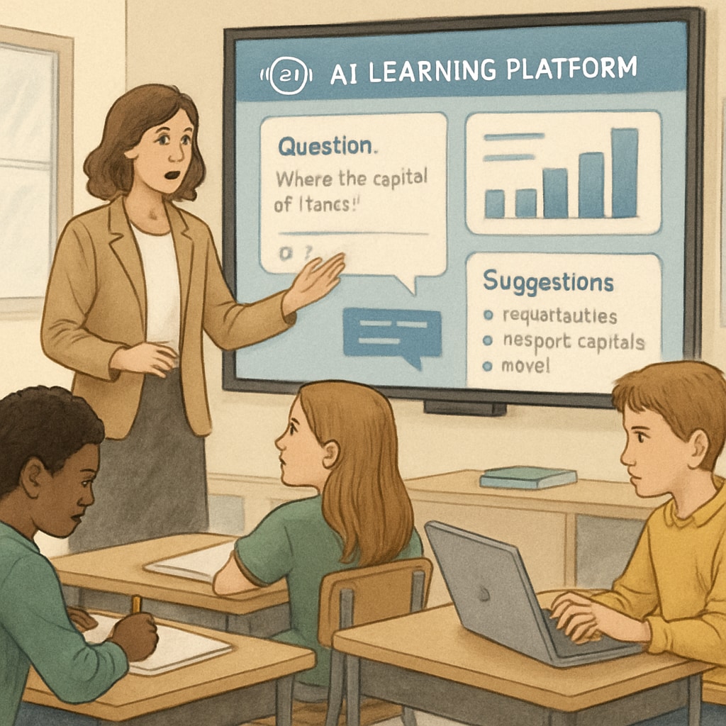 A teacher demonstrating an AI-powered learning tool to students.