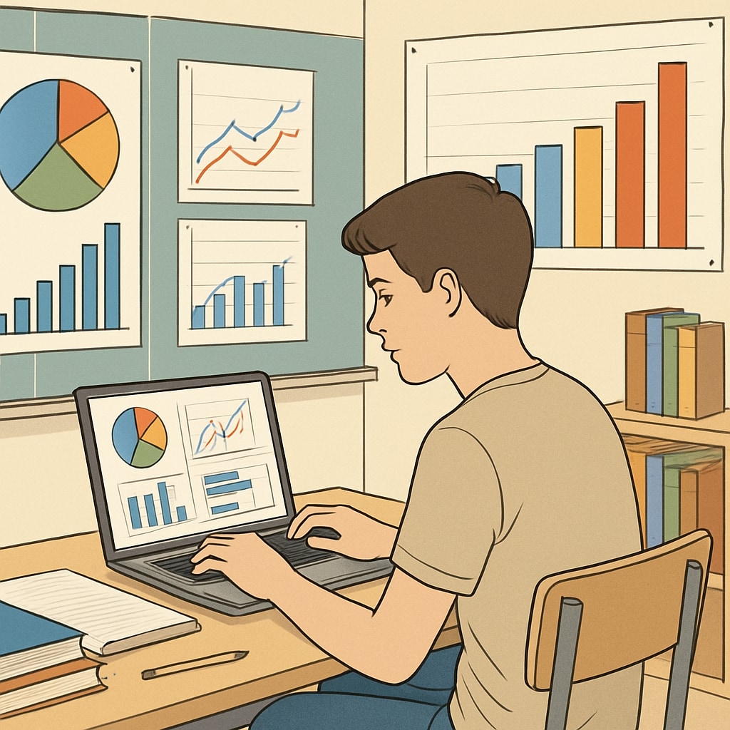 High school student practicing data visualization for business analysis.