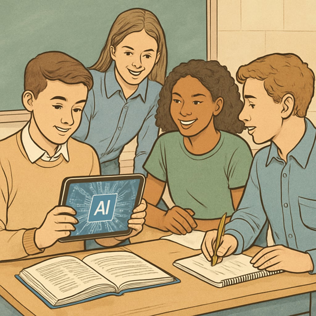 Students using AI tools for collaborative academic projects.