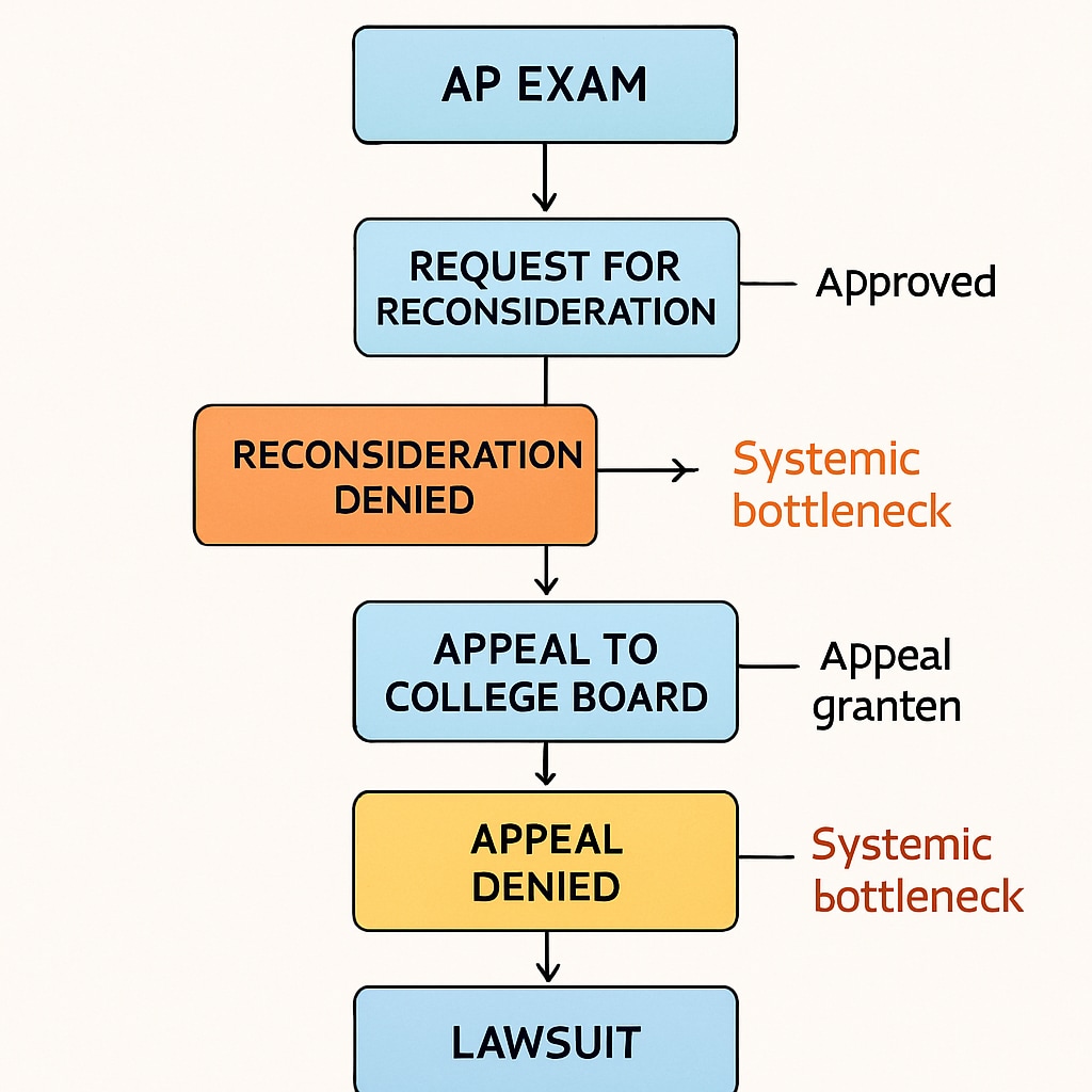 Flowchart highlighting bottlenecks in AP Physics C appeals process