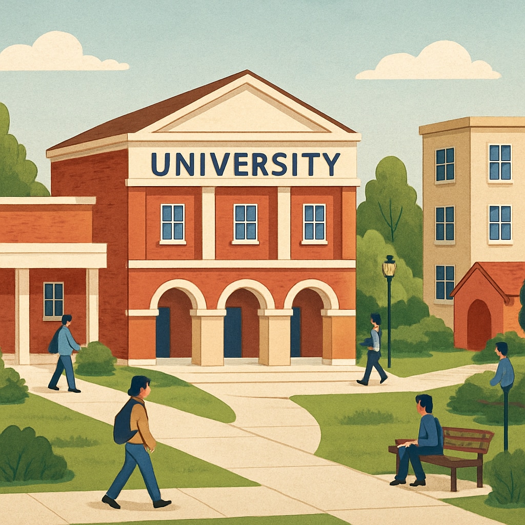 A campus view showcasing budget-friendly university infrastructure, symbolizing accessible education. Budget-friendly university campus view emphasizing affordable tuition options.