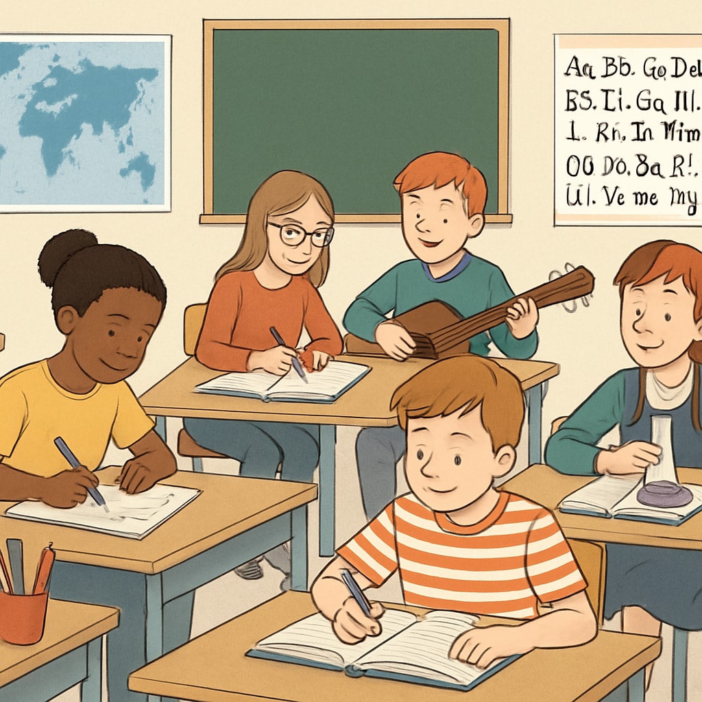 Students exploring different talents in a classroom setting.