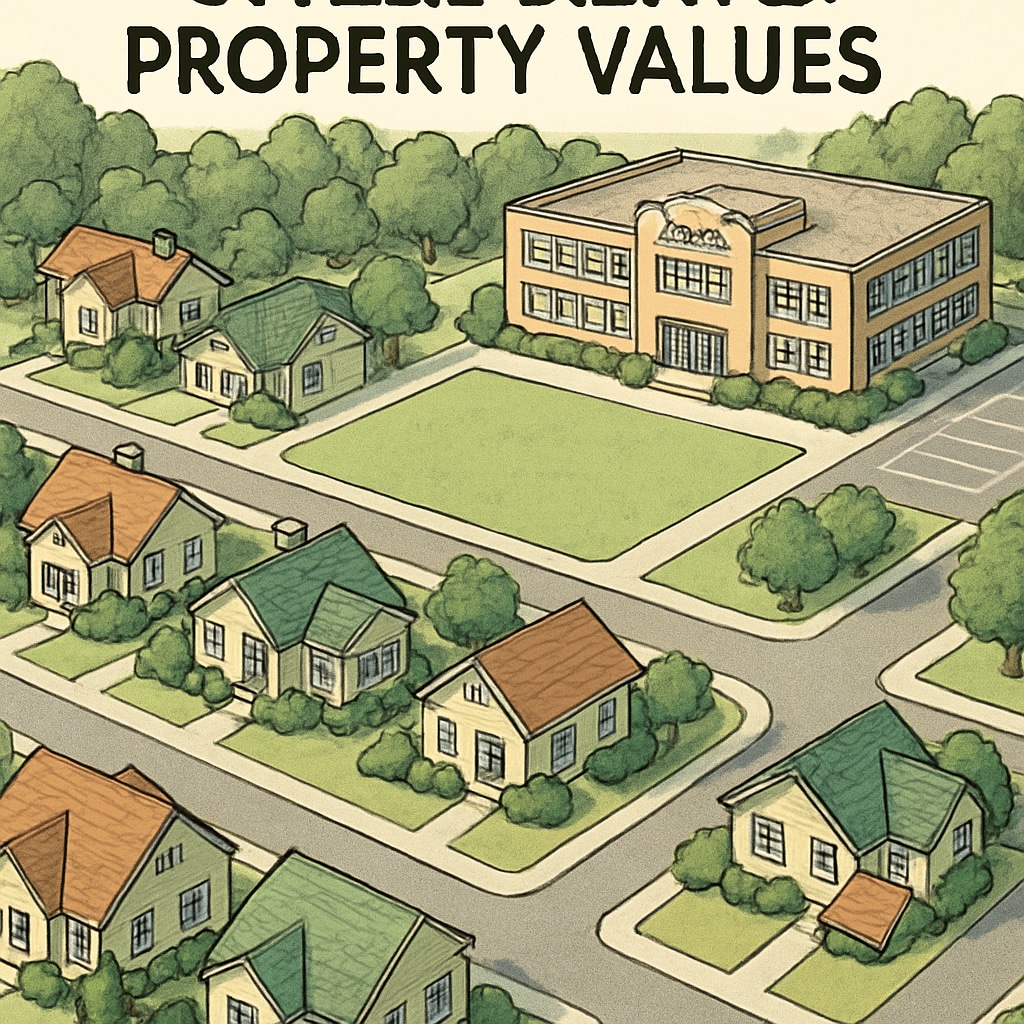 Suburban homes near a school district, highlighting property value impact.