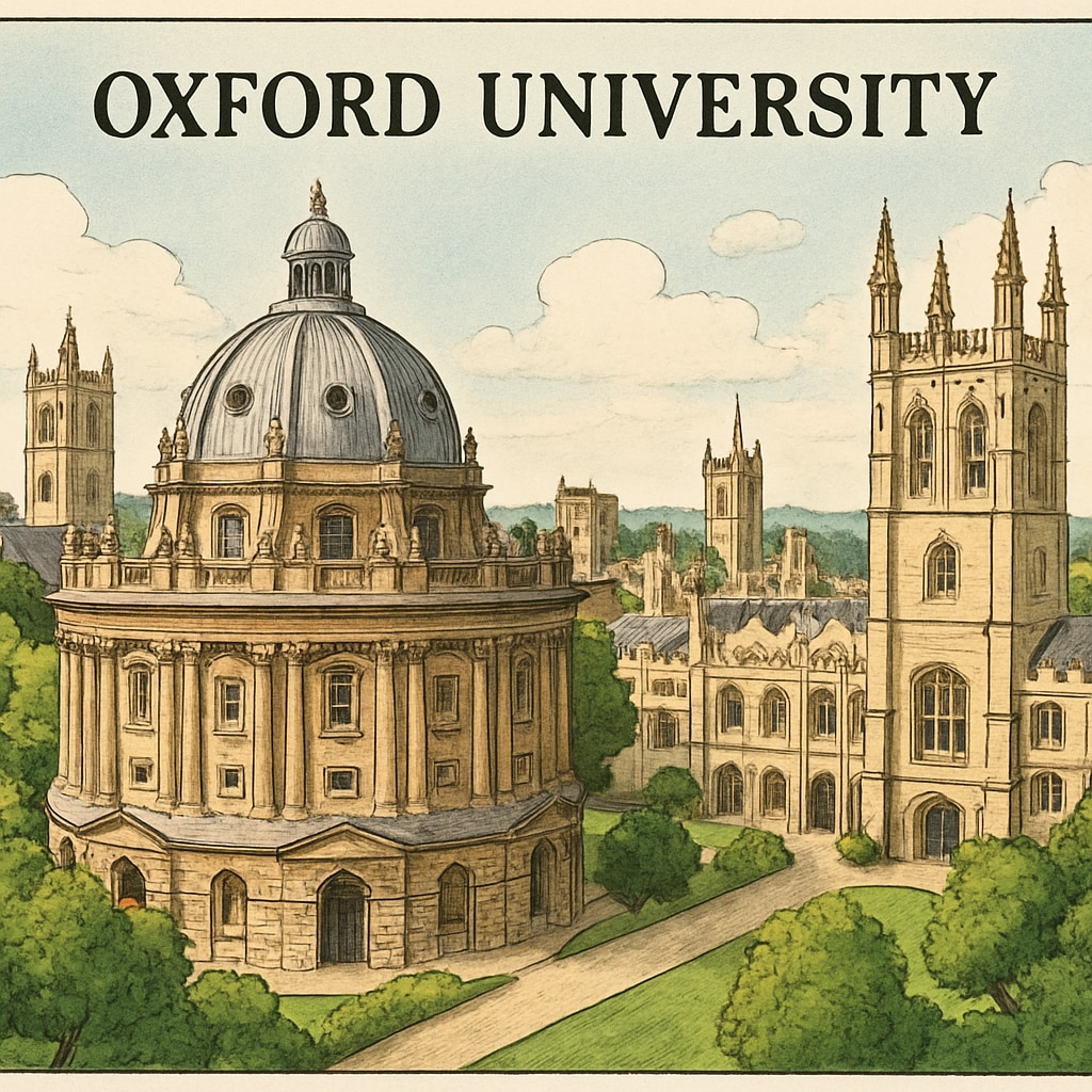 An Oxford University campus view, illustrating the institution's global reputation and exclusivity. Oxford University campus showcasing its prestige amidst tuition fee debates.