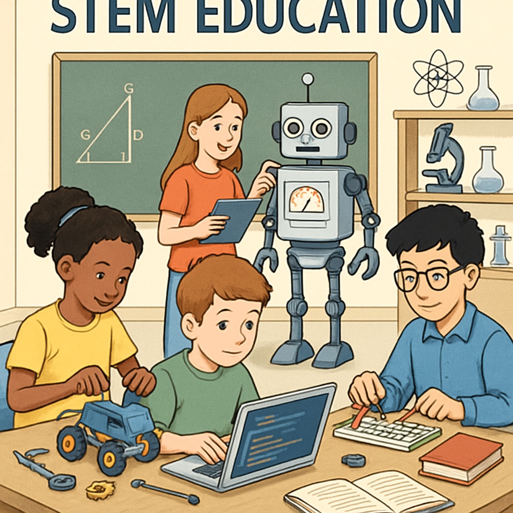 Students participating in STEM education activities such as coding and robotics.