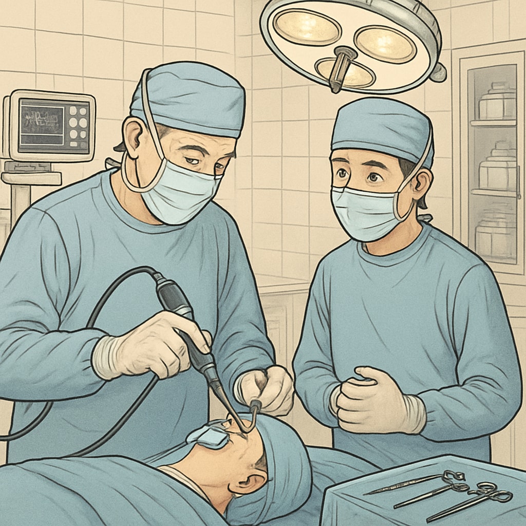 A young student shadowing a neurosurgeon in a hospital setting, representing mentorship and hands-on experience. Gifted student shadowing a neurosurgeon to gain practical experience.
