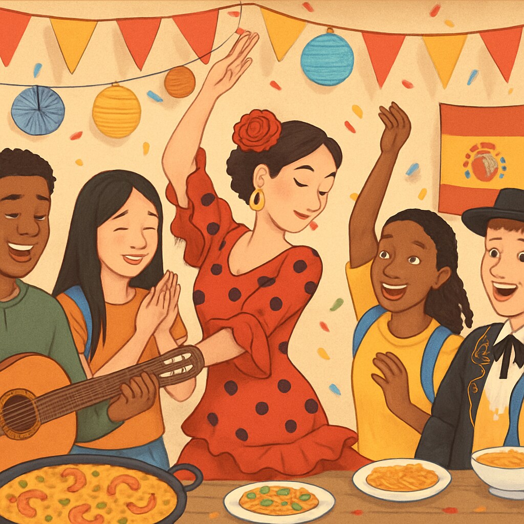 A group of international students participating in a Spanish cultural festival, symbolizing cross-cultural integration. Students at a Spanish cultural festival during their study abroad experience.