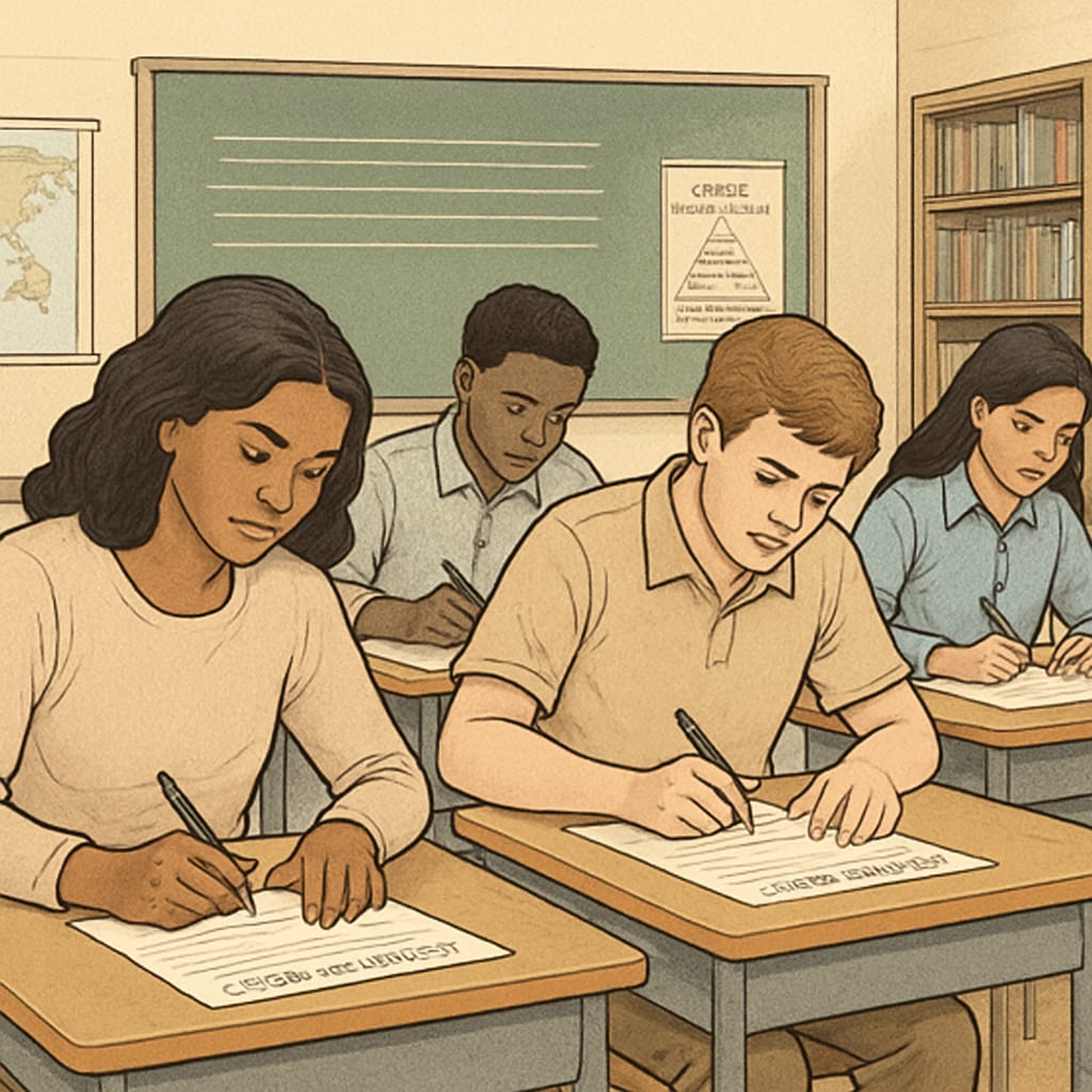 Students filling out college forms, highlighting ethical decisions in applications.