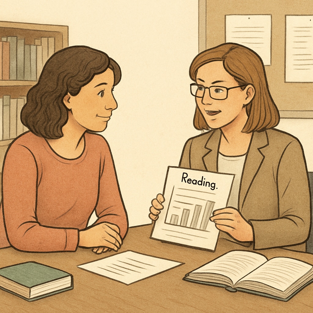 Teacher-parent discussion about reading education.