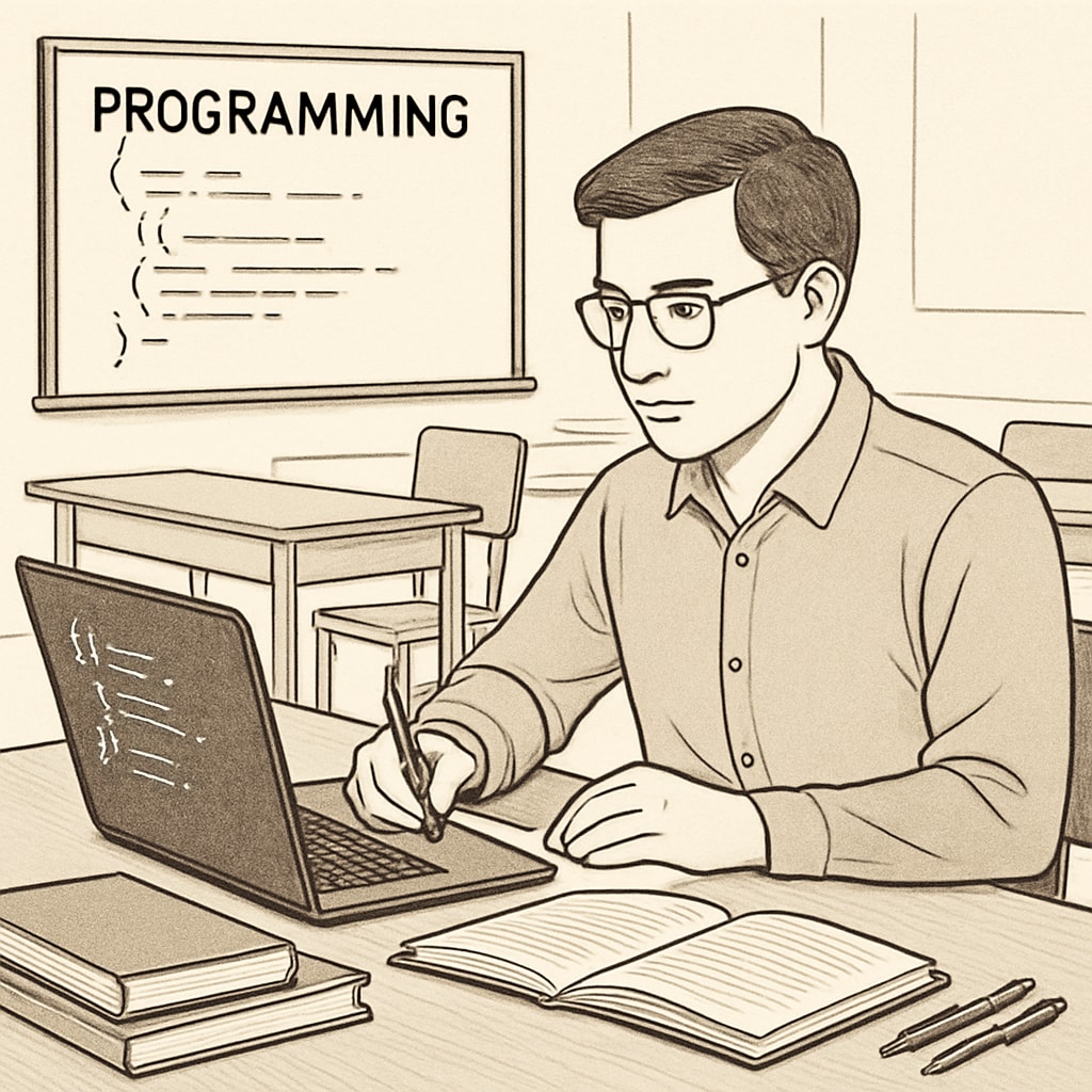 Adult student learning programming in a classroom setting.