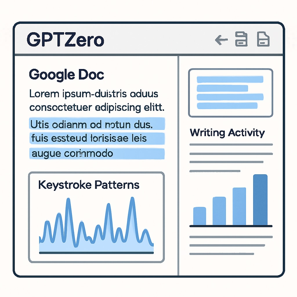 GPTZero analyzing keystroke patterns in Google Docs for student writing monitoring.