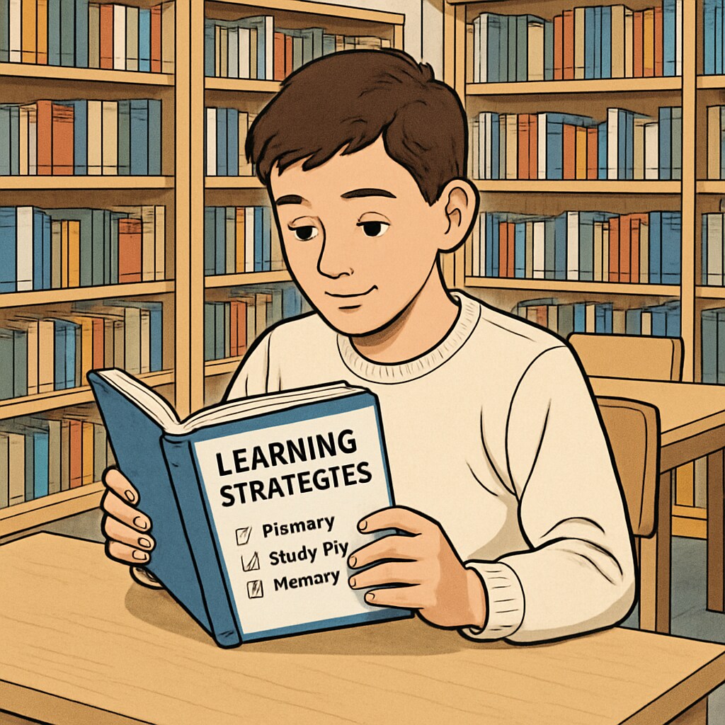 A student reading a book on learning strategies.