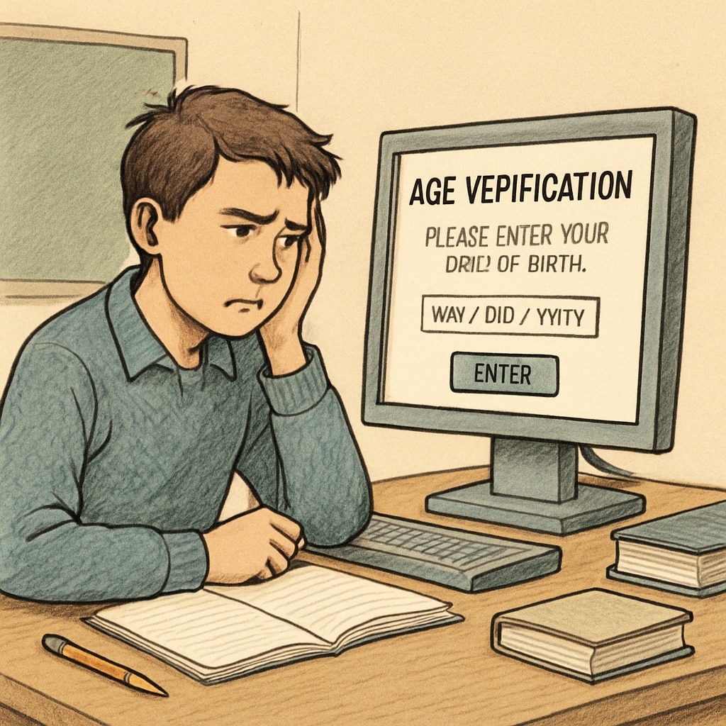 A student encountering an age verification barrier while trying to use an educational website.