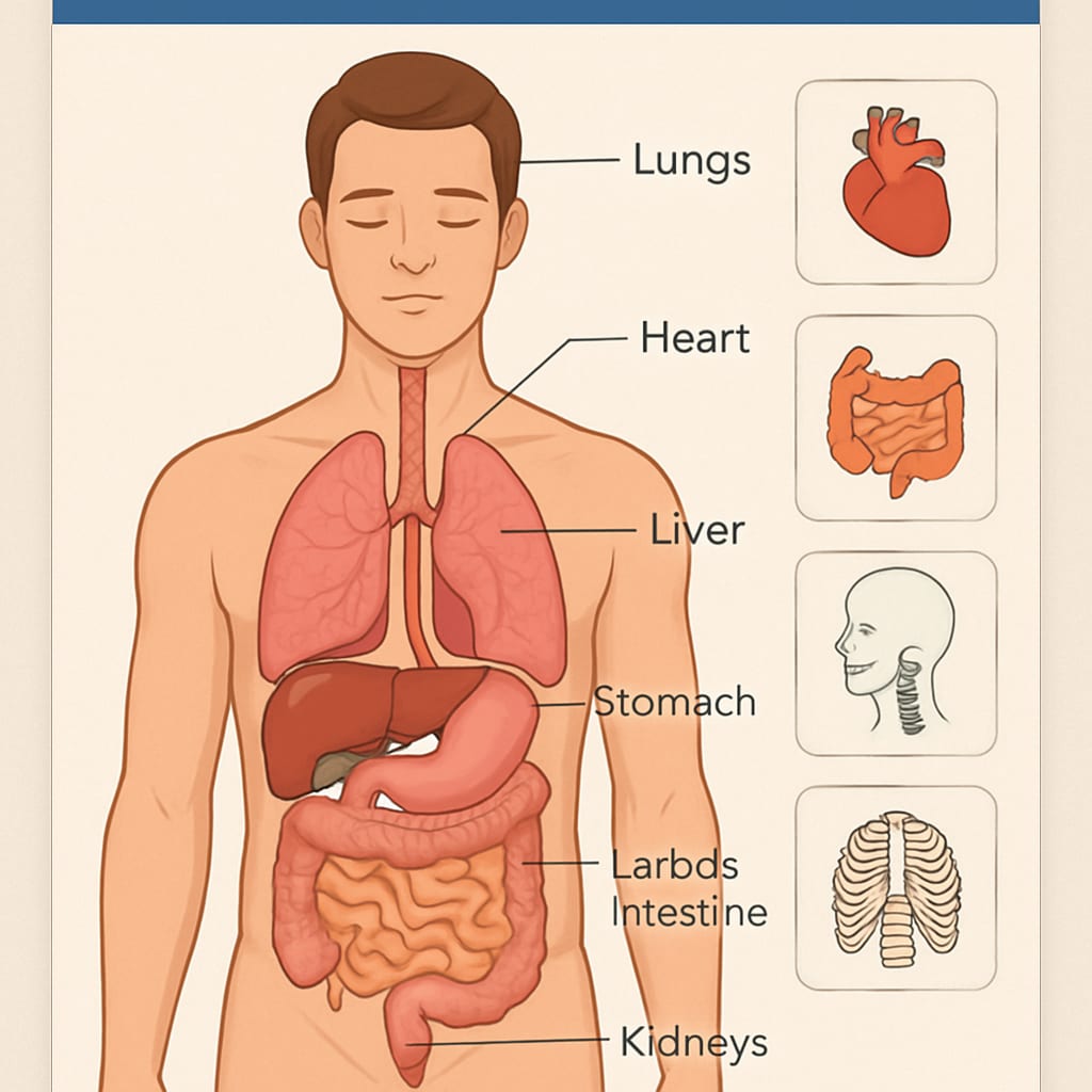 A screenshot of an interactive anatomy app showing detailed 3D visuals of human organs, designed for educational purposes. Interactive anatomy app used for non-medical learners exploring medicine education.