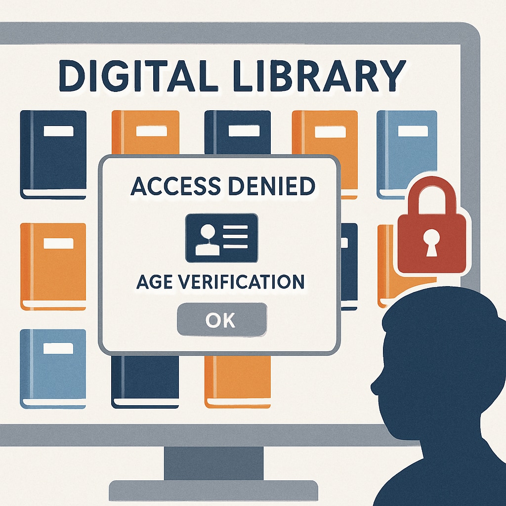 A digital library interface, symbolizing the potential restriction of valuable K12 education resources under stringent age verification policies. Digital library interface under age verification laws