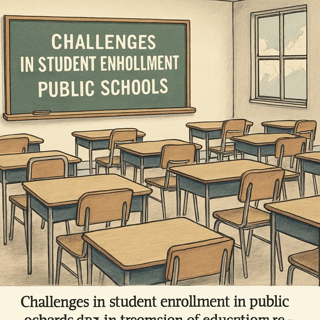 Empty classroom desks showing the impact of education voucher policies on public school enrollment.