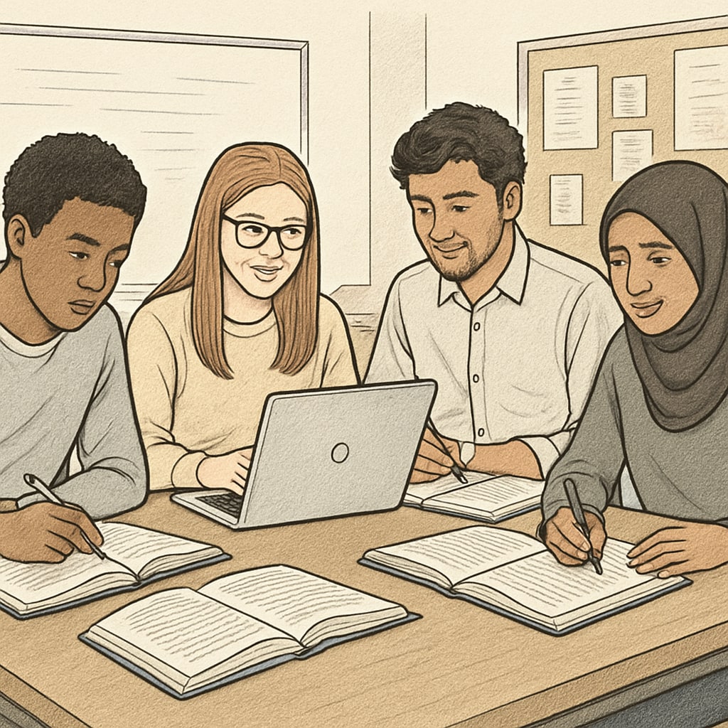 Students in the UK working on flexible A Levels coursework