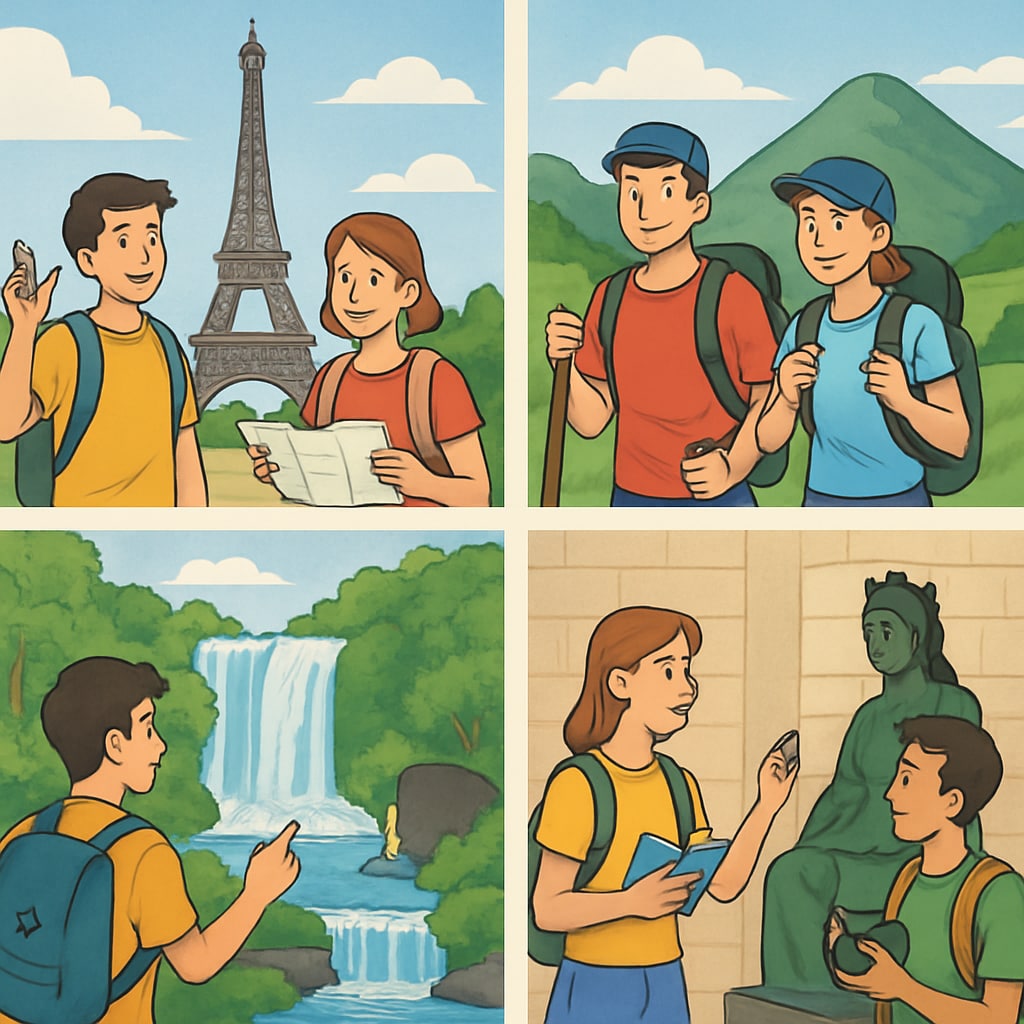 A visually appealing short video interface showing travel destinations being explored by teenagers. Short video interface influencing travel decisions among teenagers.