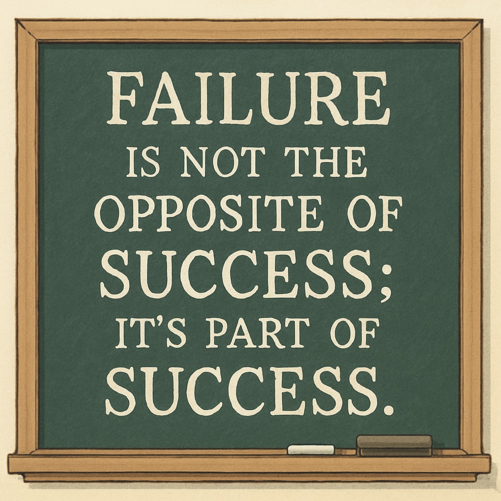 A motivational quote written on a chalkboard, saying, A motivational chalkboard quote about success and failure.