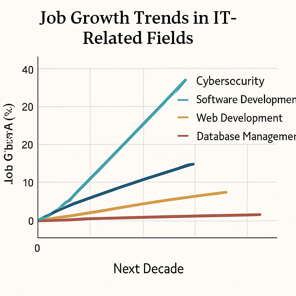 A graph showing job growth trends in IT-related fields over the next decade. A graph illustrating projected job growth in IT and technology sectors.