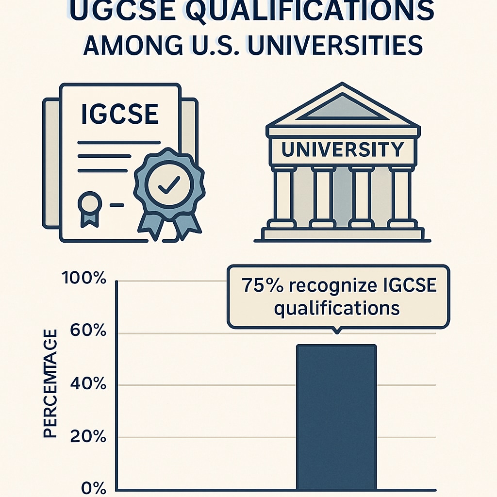 A chart illustrating the recognition of IGCSE qualifications among U.S. universities. A chart showing IGCSE recognition for international students in U.S. universities.
