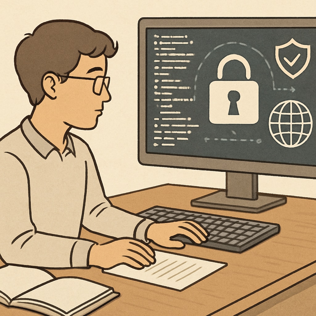 A student working on a cybersecurity project with code displayed on a screen, representing the growing demand for cybersecurity professionals in IT. A student working on a cybersecurity project, showcasing IT career choices for college students.
