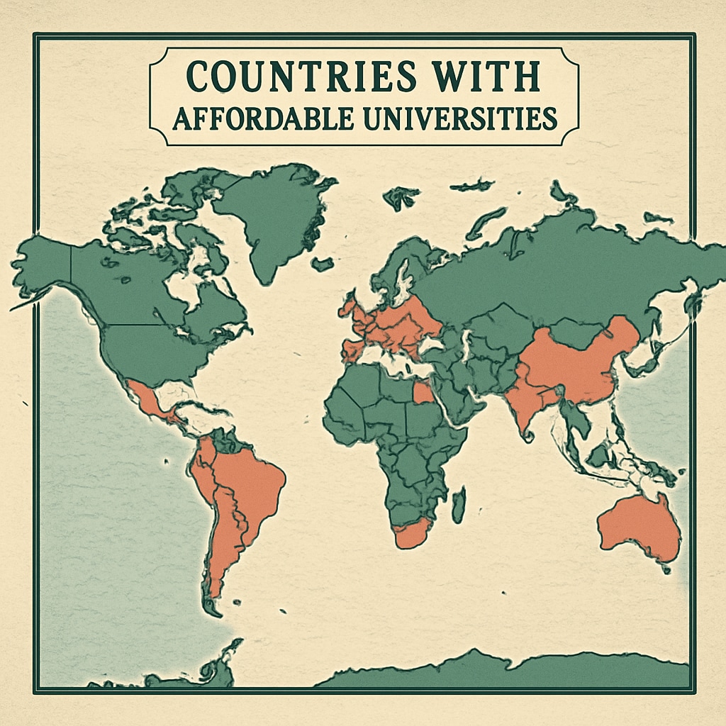 A global map highlighting countries with affordable universities. Global map showing affordable university options for AS Level students.