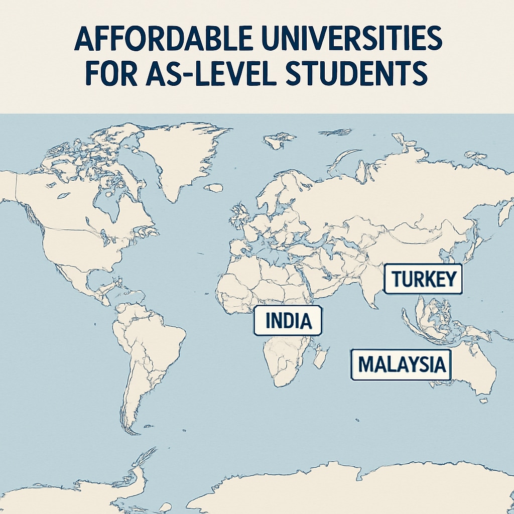 Map showing countries with affordable universities for AS-level students.