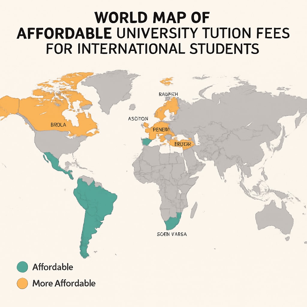 A map highlighting countries with affordable university tuition fees for international students. Map showing countries with affordable tuition options for AS-Level students.