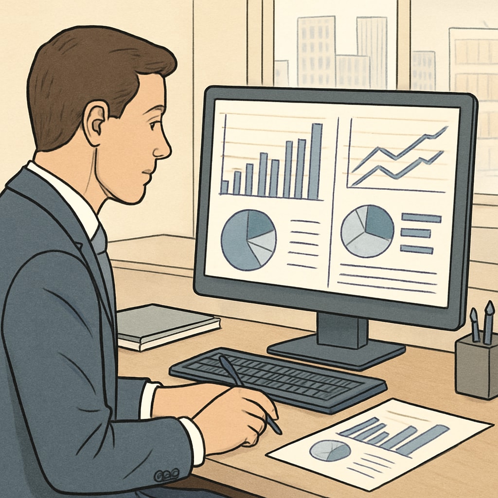 Business analytics professional reviewing data charts; career prospects and salaries.