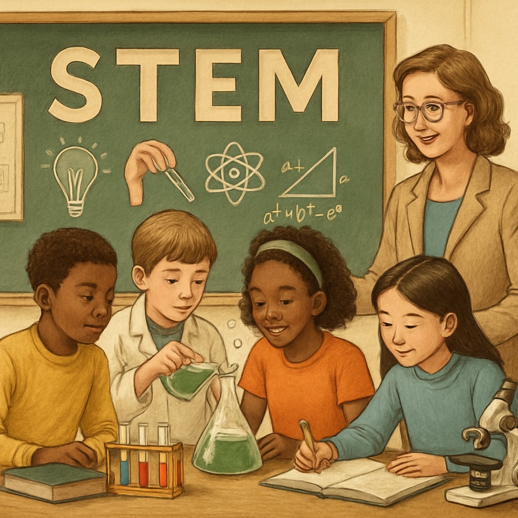 A classroom with students engaged in a STEM experiment, symbolizing the integration of STEM into the curriculum. Students conducting STEM experiments in a high school classroom.