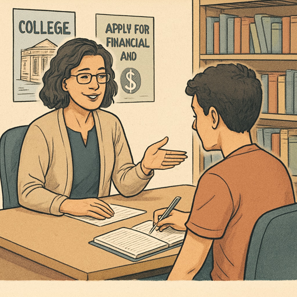 High school counselor advising a student on college application strategies
