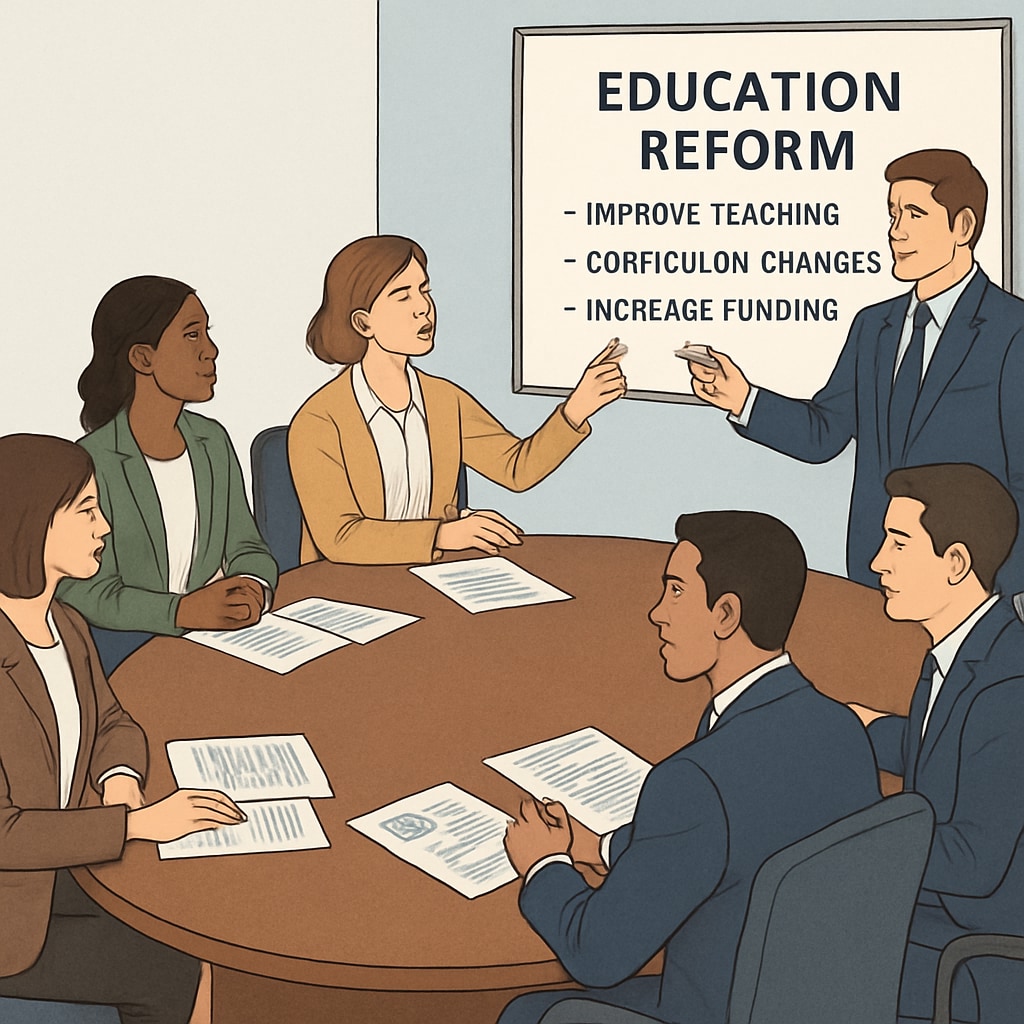 A meeting between teachers and policymakers discussing education reform, inspired by Teacherless Tuesday actions. Educators and policymakers in discussion about solutions to teacher grievances.