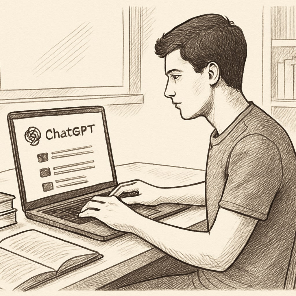 University student using ChatGPT Plus for creative writing and academic tasks