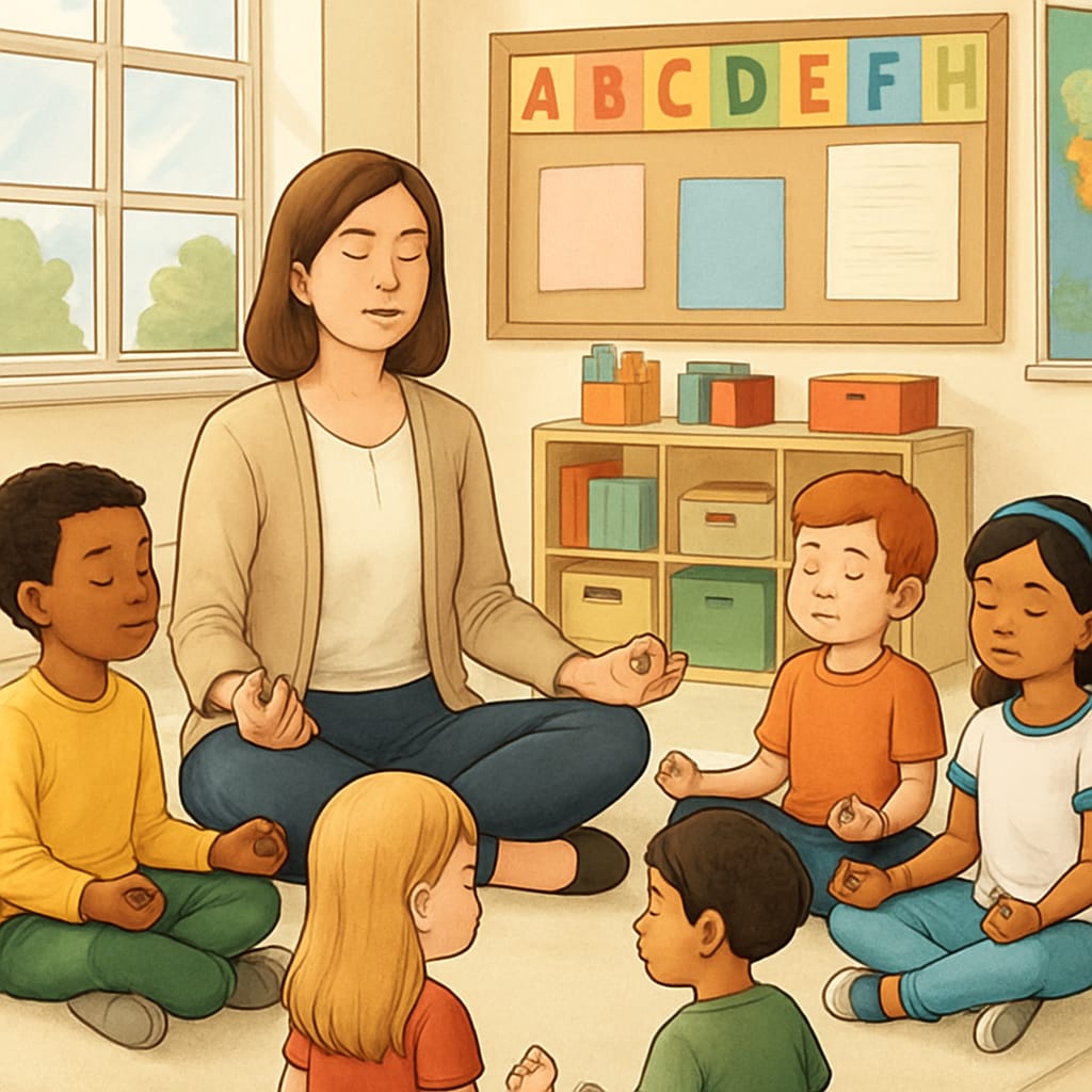 Children practicing mindfulness as part of emotional education.