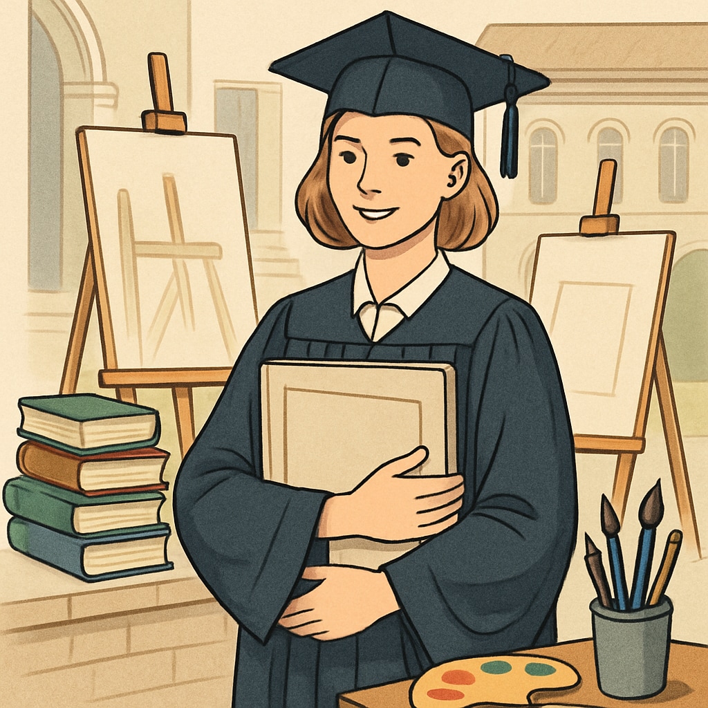 Graduate student with art portfolio, representing a master’s degree in art education.