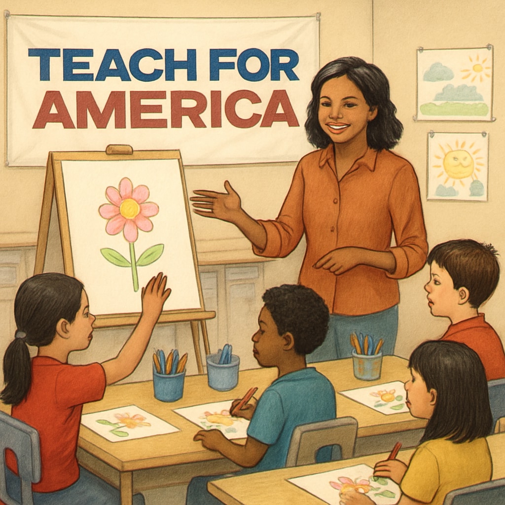 Teach for America teacher leading an art lesson in a classroom.
