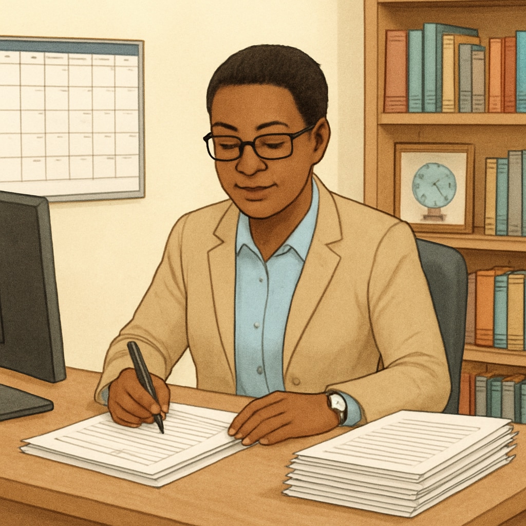 School administrator managing schedules, fitting school work hours.