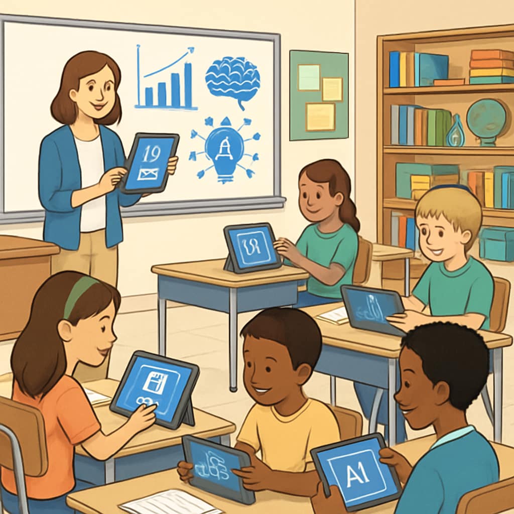 Students in a K12 classroom learning with AI-powered tools