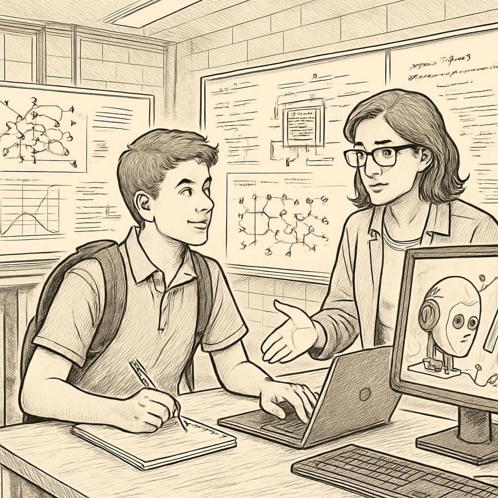 University student collaborating on an AI project in a lab